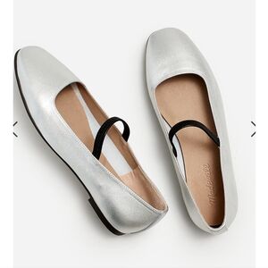 NWT Madewell Greta Mary Jane ballet flats silver size 8